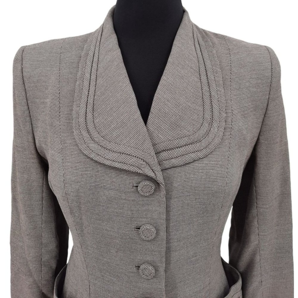 VTG 40s Brown Houndstooth Gabardine Blazer Pencil Skirt Suit Set Size S Neutral - Picture 3 of 11